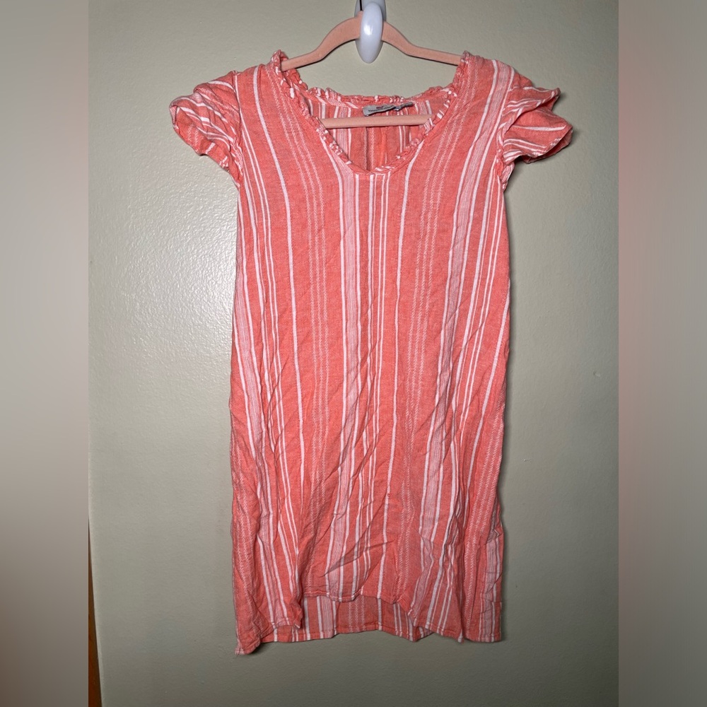 Vineyard Vines Coral & White Stripe Linen Blend Mini Dress Size XS A027